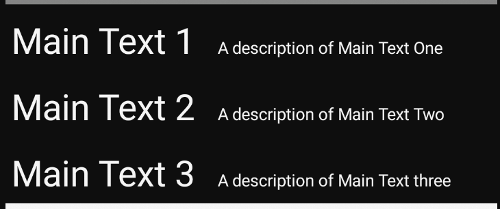 ListView elements for layout MainText,DetailText(horizontal)